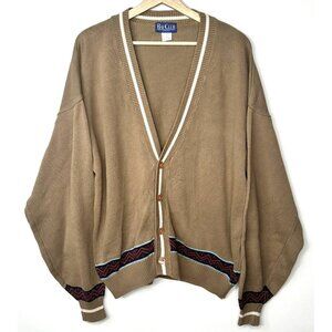 Vintage Bay Club Cardigan Sweater 80s Grandpa Knit Baggy Brown Mens Size Large